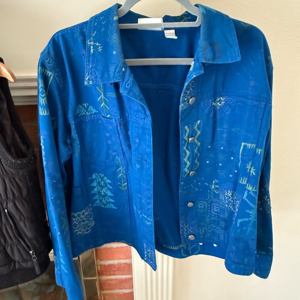 Chico's Bright Blue Patterned Snap-Front Jacket